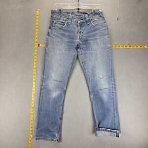 Levis 511 Jeans Womens Blue Selvedge‎ Light Wash Whiskers Thrashed Fits 28x29